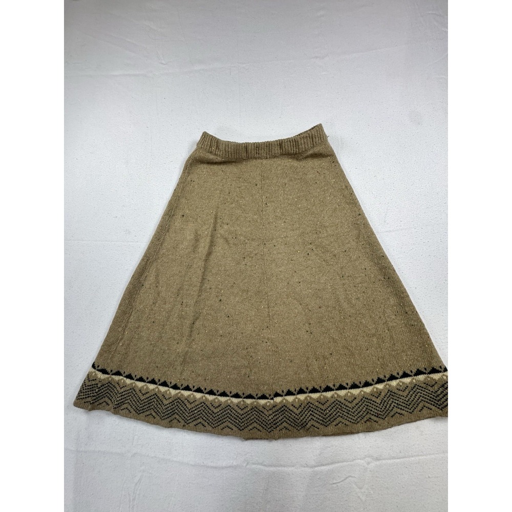 Vintage Nature Wool Acrylic Knit‎ Skirt Brown Geometric Border Elastic Waist•Y2K